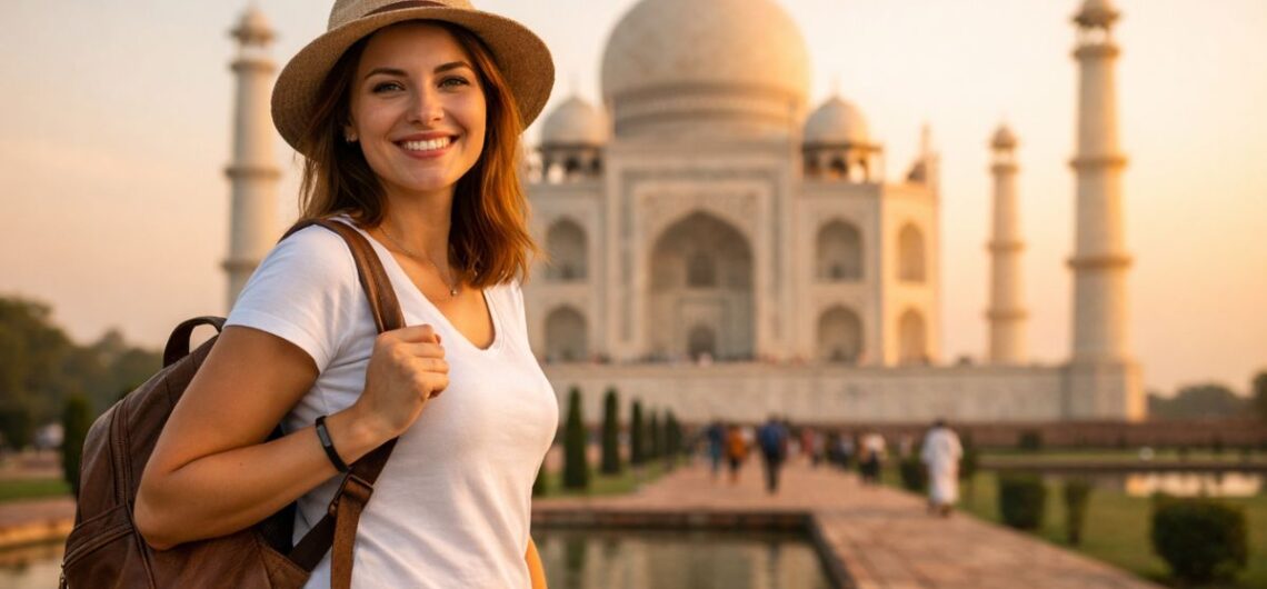 Solo female traveler exploring safe destinations in India with confidence and happiness