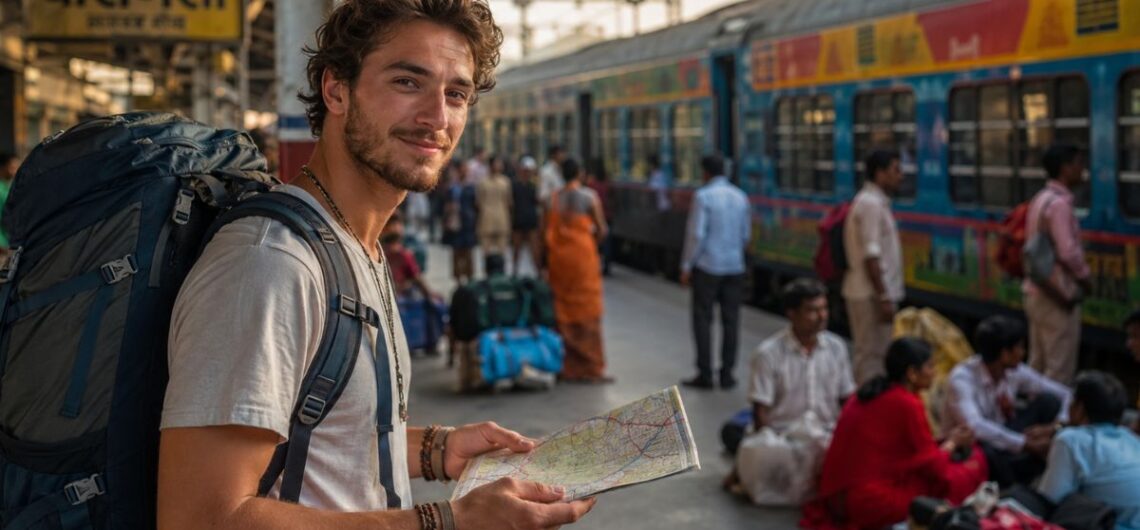 Backpacker traveling across India on a small budget using Indian railways